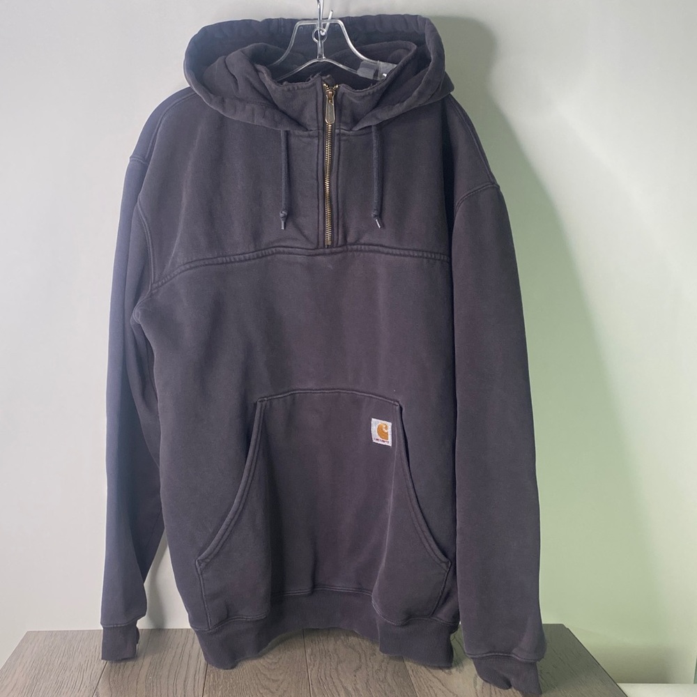 Carhartt Black Hooded Quarter-Zip Sweatshirt Men’s Medium - Distressed - 1389